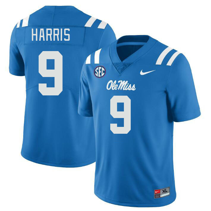 Men #9 Tre Harris Ole Miss Rebels College Football Jerseys Stitched Sale-Power Blue - Click Image to Close